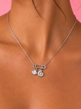 Silver Safety Pin Crystal Necklace